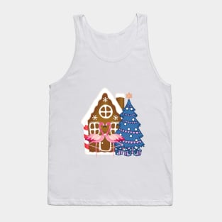 Christmas Gingerbread House Romantic Flamingos Tank Top